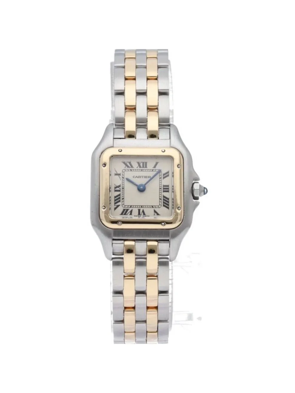 Cartier Panthere SM Watch 2 Row Box 18k Yellow Gold SS White Polished